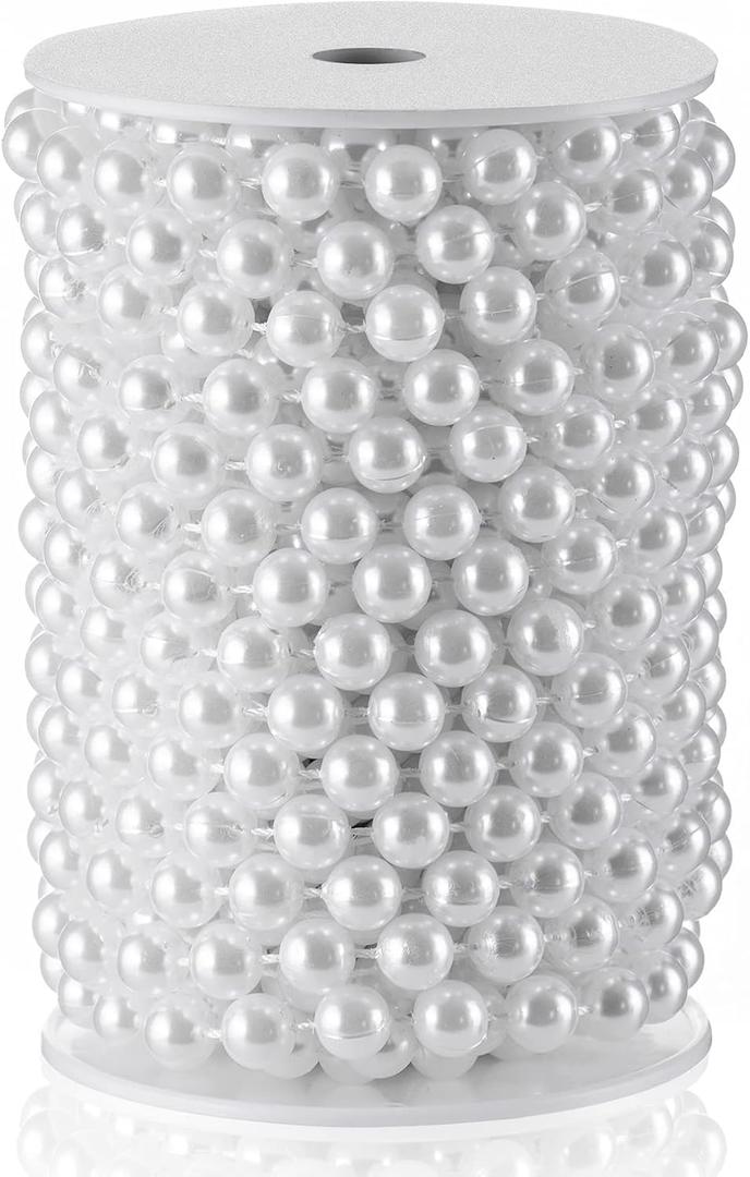 Craft String Pearls 10MM Pearl Bead, 33 Feet White Faux Pearl Garland Spool Roll Strand Wedding Party Decoration, Christmas Tree Decorations