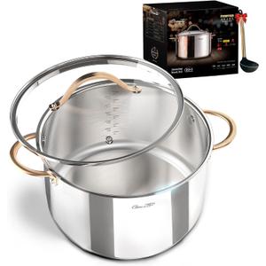 8 Quart Stock Pot, 3 Ply Whole Clad Stainless Steel Stock Pot, 8 QT Cooking Pot with Lid, Induction Pot for Cooking, 18/10 Stainless Steel Cookware Stockpots Oven, Gas and Dishwasher Safe (8 Quarts)