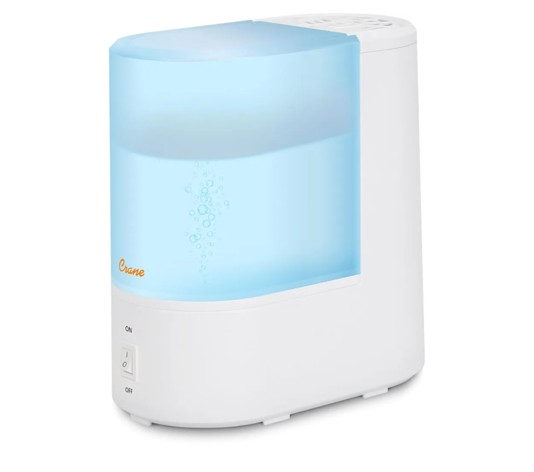 Crane Warm Mist Humidifier, Small Humidifier for Bedroom, Office, Vapor Pad Tray, Soothing Warm Mist Humidifiers For Bedroom, Relief for Dry Air, Quiet Operation, Auto Shut-Off, Desk Humidifiers