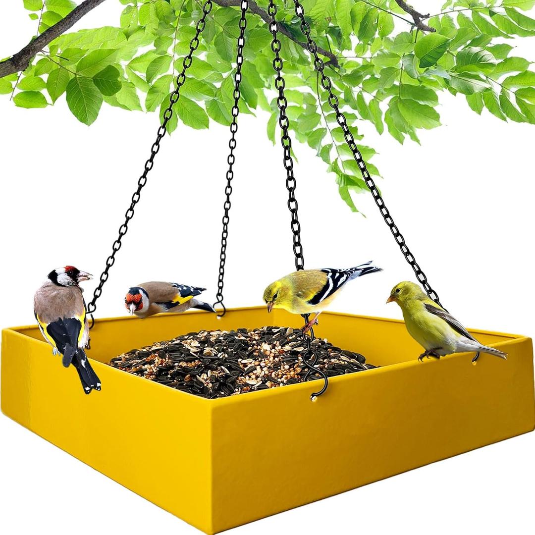 Bird Feeders for Outdoors, Platform Bird Feeder for Outside, Large Capacity 3.5 lbs (Yellow)