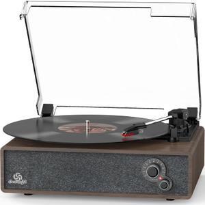 Record Player Built-in Stereo Speakers Vintage Turntable for Vinyl Records LP Phonograph Belt Drive 3 Speed 3 Size Support Wireless Input RCA Output Auto Stop Tone Adjustment Retro Wooden Walnut Brown