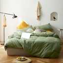 AMWAN Avocado Green Duvet Cover Jersey Knit Cotton Bedding Set King Solid Color Comforter Cover Modern Style Green Bedding Cover with 2 Pillowcases Luxury Soft T Shirt Cotton Bedding Collection (King(104"x90"))