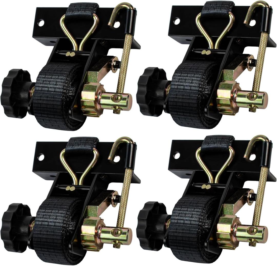 UMIRO Ladder Rack Retractable Ratchet Straps -1.4" Black Square Tube Mount with Cord-Rewind J-Hook - 1.5" x 7.5' Heavy Duty Tie Down Straps,500 lbs Capacity for Roof Rack,Truck,Cargo Security(4 Pack)
