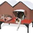 Heated Cat House for Outside Winter, Large Heated Outdoor Cat House Weatherproof, Elevated Bed, Escape Door, Insulated Outdoor Cat Shelter with Heater for Multiple Cats Feral Stray Kitty, Easy Setup