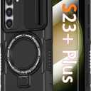 Phone Case for Samsung Galaxy S23+ Plus, with Magnetic Ring Stand [2X Screen Protector] [Compatible with MagSafe] Military Grade Case with Camera Cover, Shockproof Cover for Samsung S23 Plus, Black