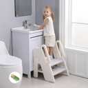 Foldable Step Stool for Kids Adjustable 3 to 2 Stool for Bathroom Sink Toddler Toilet Potty Training Stool Baby Kitchen Stool Children Step Ladder with Non-Slip Pads, Grey (Gray)