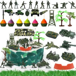 35pcs Camo Cake Cupcake Toppers Camouflage Cake Decorations Army Military Party Supplies with Camo Happy Birthday Cake Topper Army Men Tanks Vehicles for Army Military Themed Party Boys Girls Veteran