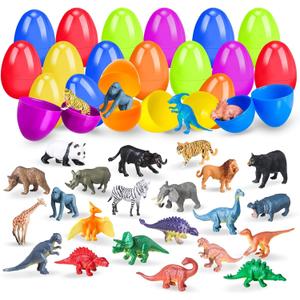 SpringFlower Easter Basket Stuffers, 24 Pack Prefilled Easter Eggs with Animal Dinosaur Figures for Easter Eggs Hunt, Easter Basket Essentials Fillers, Easter Party Favors Gifts for kids
