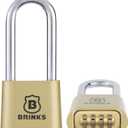 Brinks 671-49002 50mm 4-Dial Resettable Combination Lock with Chrome Plated Boron Steel Shackle and 2 3/8" Shackle Clearance, Brass Plated