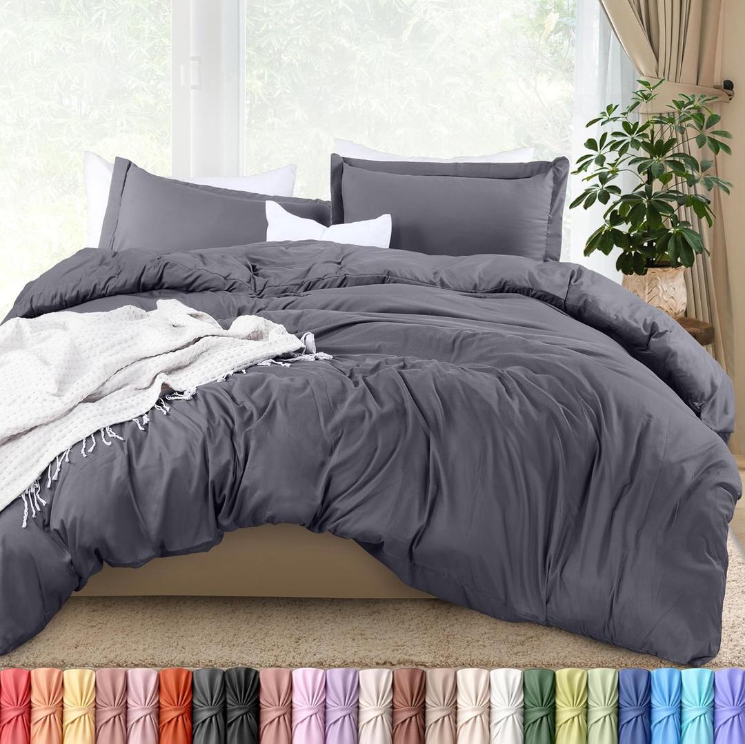 Utopia Bedding Duvet Cover Queen Size - 3 Piece with Zipper Closure - 1 Comforter Cover 90X90 Inches & 2 Pillow Shams 20X26 Inches (Grey) Comforter Not Included