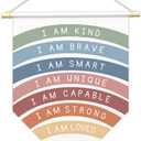 Positive Affirmations Wall Art for Kids,I Am Enough,Rainbow Inspirational Classroom Decor, I Am Kind Smart Brave Loved Nursery Banner, Bedroom Hanging Sign,Nursery Motivational School Wall Decor-B10