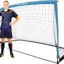 RUNBOW 9x5 FT Kids Soccer Goal with Carry Bag, Portable Folding Soccer Net for Backyard Training, Indoor/Outdoor Use for Youth and Adults (Grey Blue)