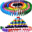 OBTANIM 600 Pcs Colorful Wooden Domino Blocks Set Tile Bulk Building Racing Stacking Games Educational Toys for Kids Birthday Party Favor