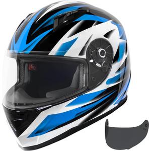 VCAN VX Lightweight Full Face Motorcycle Street Bike Helmet with Extra Tinted Visor, Coolmax Technology & OTG Ready, DOT Approved (GLOSS BLACK STREAM BLUE)