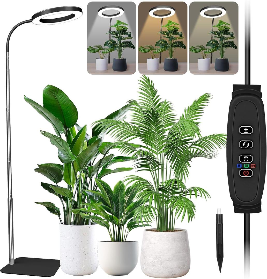 Grow Lights for Indoor Plants - Full Spectrum LED Plant Growing Light with 3H/9H/12H Auto Timer, Height Adjustable (16-67"), 3 Color Modes, 10 Dimming - Sun Lamp for Large Tall Small Plant- Black