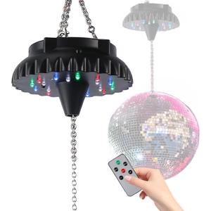 Disco Ball Motor Rotating with Light: Rechargeable Disco Ball Spinner with Remote Adjustable Speed  18 RGBW LED Light for Wedding Party Decor