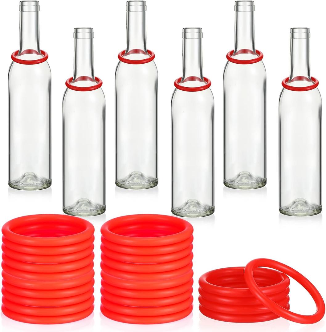 Shappy 31 Pcs Ring Toss Game Set Include 25 Rings and 6 Glass Bottles Fun Target Carnival Games for Outside Activity Carnival Party Favor (Red)