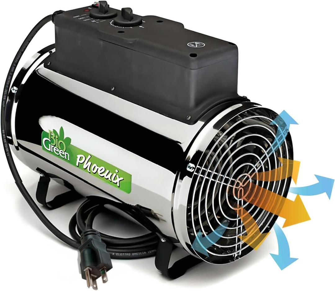 Bio Green PHX 2.8/US Phoenix Greenhouse Heater 220-240V - 9553 BTU Stainless Steel Electric Heating and Cooling System for Greenhouse, Shed, Garage Corded Garage Heater with Frost Detection