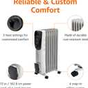 Portable Oil Radiator Heater, Indoor Use, 3 Heat Settings, Over-Heat Protection, ETL-certified Safety, 7 Oil-Filled Steel Fins, 1500W, Tip-Over Protection, 11"D x 14.8"W x 25.2"H, White