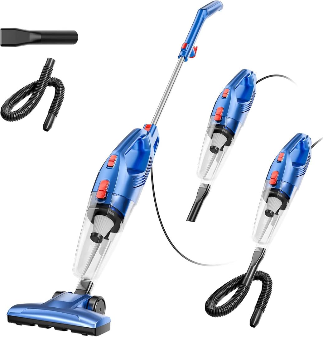 Corded Stick Vacuum Cleaner - Lightweight, Powerful Suction with 450W Motor, 3-in-1 16.4Ft Cord Vacuum Cleaners for Home, Hard Floor, Carpet, Pet Hair Deep Blue