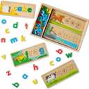 Melissa & Doug See & Spell Wooden Educational Toy with 8 Double-Sided Spelling Boards and 64 Letters Preschool Learning Activities, See & Spell Learning Toys for Kids Ages 4+