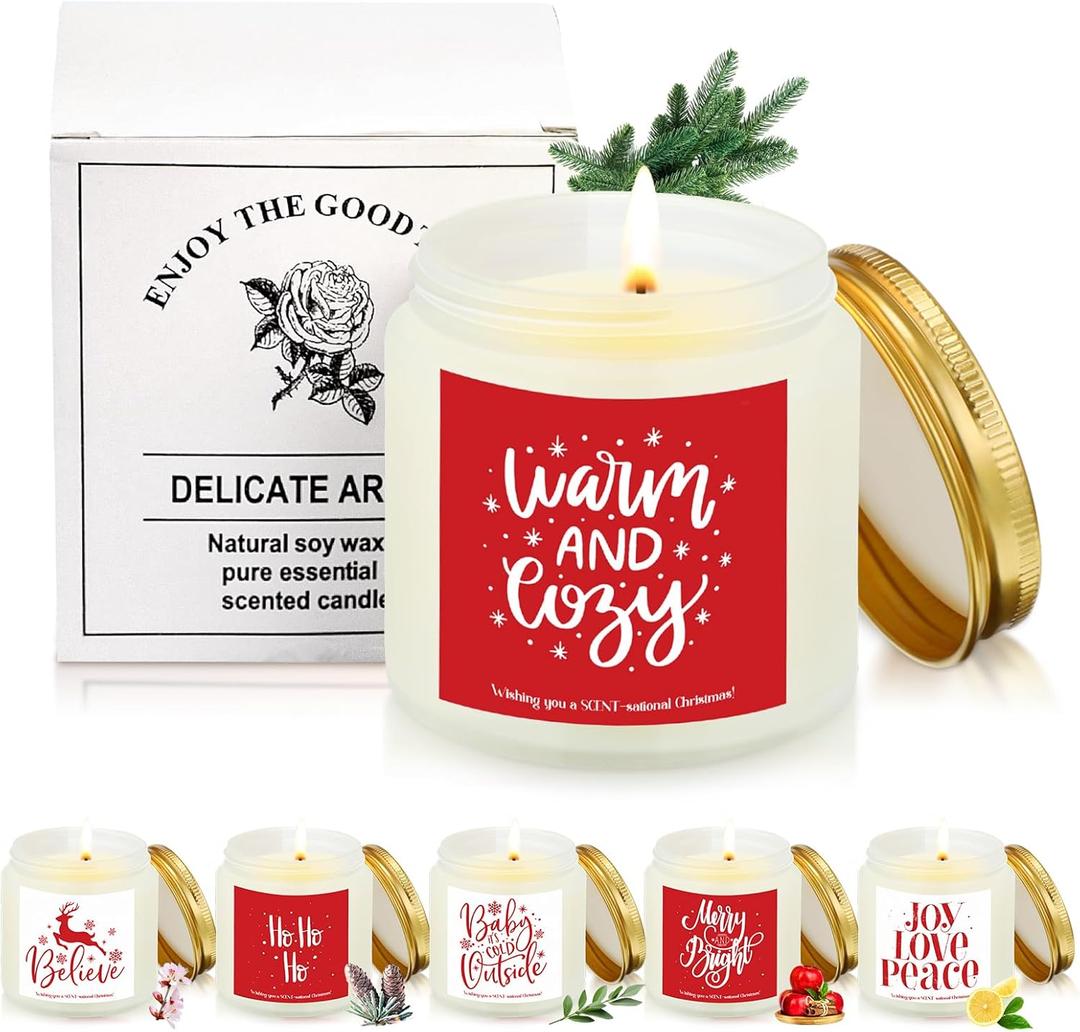 Fumete 6 Pcs Christmas Scented Candles Christmas Candle Set Soy Holiday Candles 3.5 oz Candle Winter Candle Gifts for Women Men Family Friends Coworkers Appreciation (Christmas Scent)