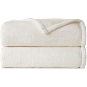 Berkshire Full/Queen Fleece Blanket Fluffy, Soft, Warm, Cozy Bed Blankets for Bedroom Decor, Plush, Thick, Fuzzy, Oversized Throw for Bed, Chair, or Outdoor, 90-inch x 90-inch, Ivory White