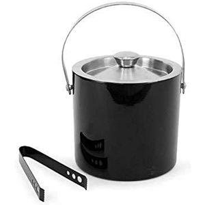 King International Ice Bucket with Lid, Insulated Black Ice Bucket for Cocktail Bar with Ice Tong, Double Walled Stainless Steel, 1.5 L, Ice Cold for 6 h with Handle (Black)