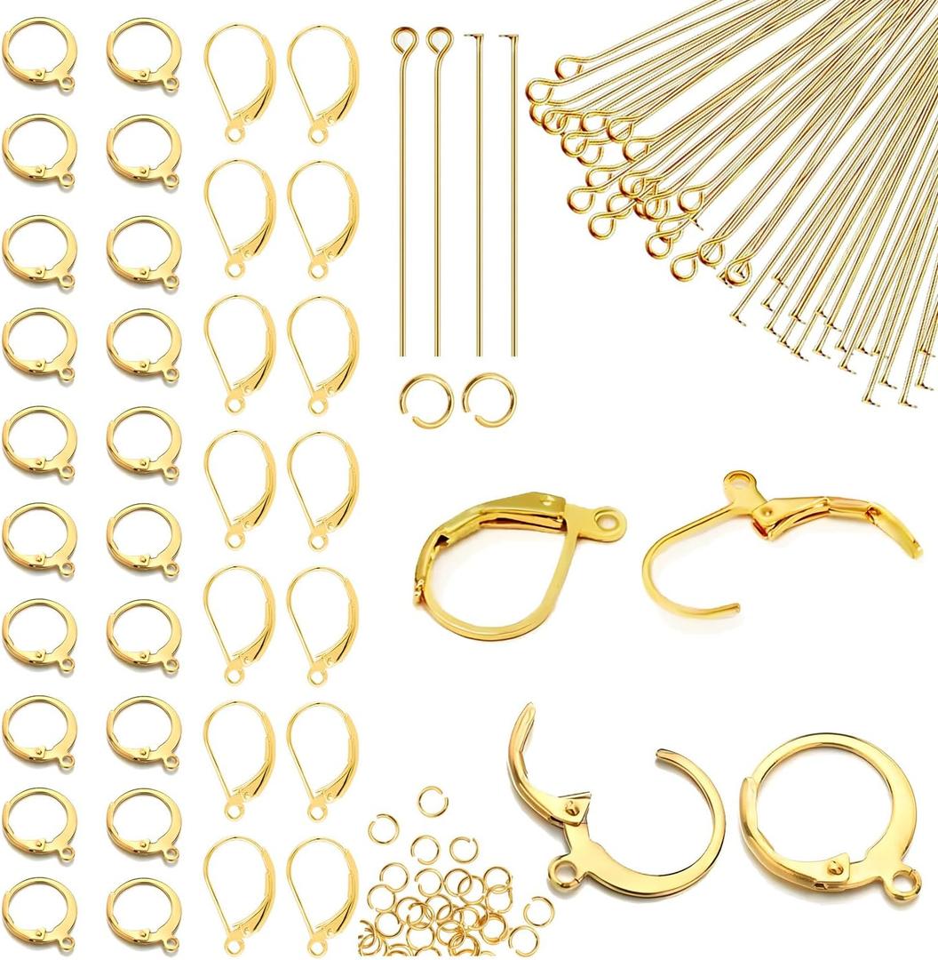 180Pcs No Tarnish Leverback Hooks for Earring Making, stino Hypoallergenic Stainless Steel Jewerly Findings Supplies, Gold & Silver Kit(Gold)