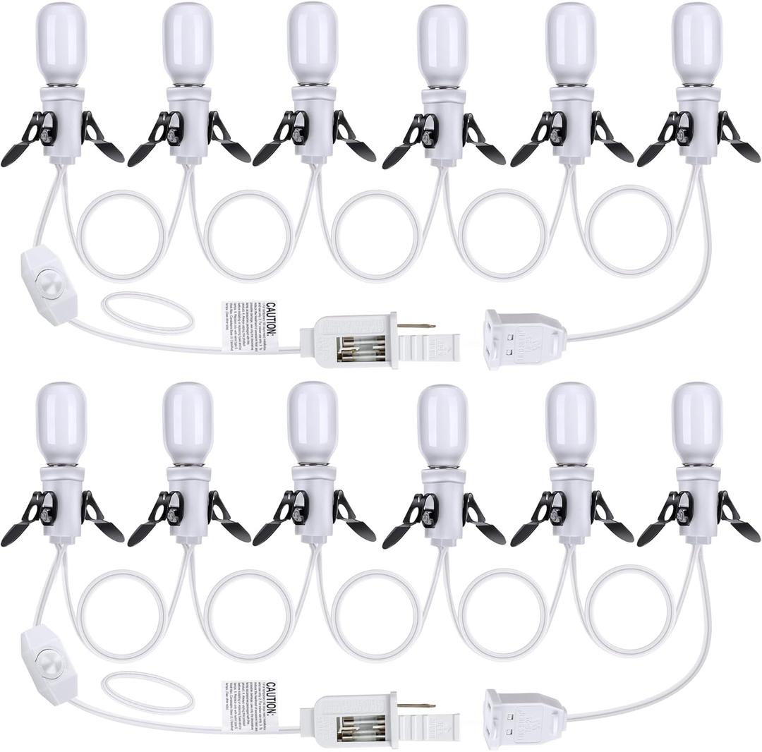 Meonum 2 Pack Accessory Cord with 6 LED Light Bulbs, 13.9ft End to End Connected Cool White Lights, Blow Mold Light Cord with Adjustable Brightness for Holiday Decoration, Christmas Village House