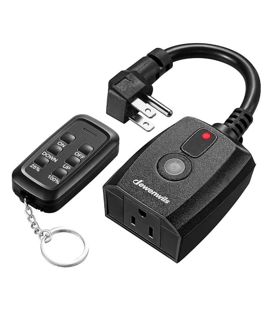 DEWENWILS Outdoor Dimmer for String Lights with Remote Waterproof Plug-in Dimmer, 100FT Range, 150W Dimmable LED/300W Tungsten Bulbs, Dimmer Switch for Dimmable String Lights