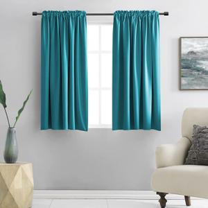 DONREN Teal Rod Pocket Blackout Curtain Drapes for Kitchen - Window Treatment Energy Saving Solid Curtains (42 by 45 Inches, 2 Panels)