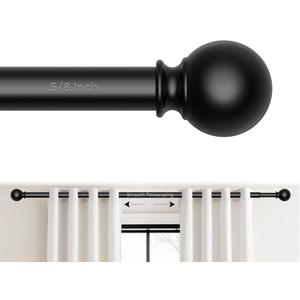 Curtain Rod for Windows 18-45 Inch, Black 5/8 Inch Small Window Treatment Rods, Short Adjustable Splicing Drapery pole, Matte Black