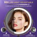 30x Magnifying Mirror with Light, Matte Black with Gold Trim, Makeup Mirror with 3 Color Lights & Brightness Adjustable, 5000mAh Rechargeable Vanity Mirror, Modern Style Side Touch + Side Charge