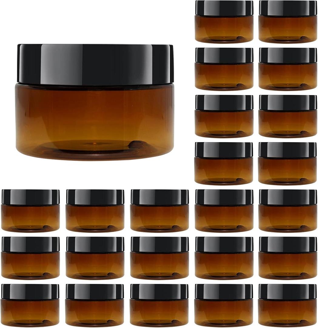 24 Pack 2 OZ (60ml) Amber Plastic Jars With Lids, 12 Spatulas, A Pen, Labels - PET Storage Container for Cosmetic, Cream, Gel, Lotion-Beauty Travel Jars Plastic Slime Jars
