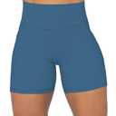Sunzel No Front Seam Biker Shorts for Women with Pockets, Yoga Workout Gym Bike Shorts with Tummy Control 5" Inseam Blue Gray Small