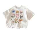 QJQ Girl's Cute Graphic T Shirts Short Sleeve Crewneck Tees Summer Trendy Preppy Tops Clothes Multicolor Bow, 10 Years
