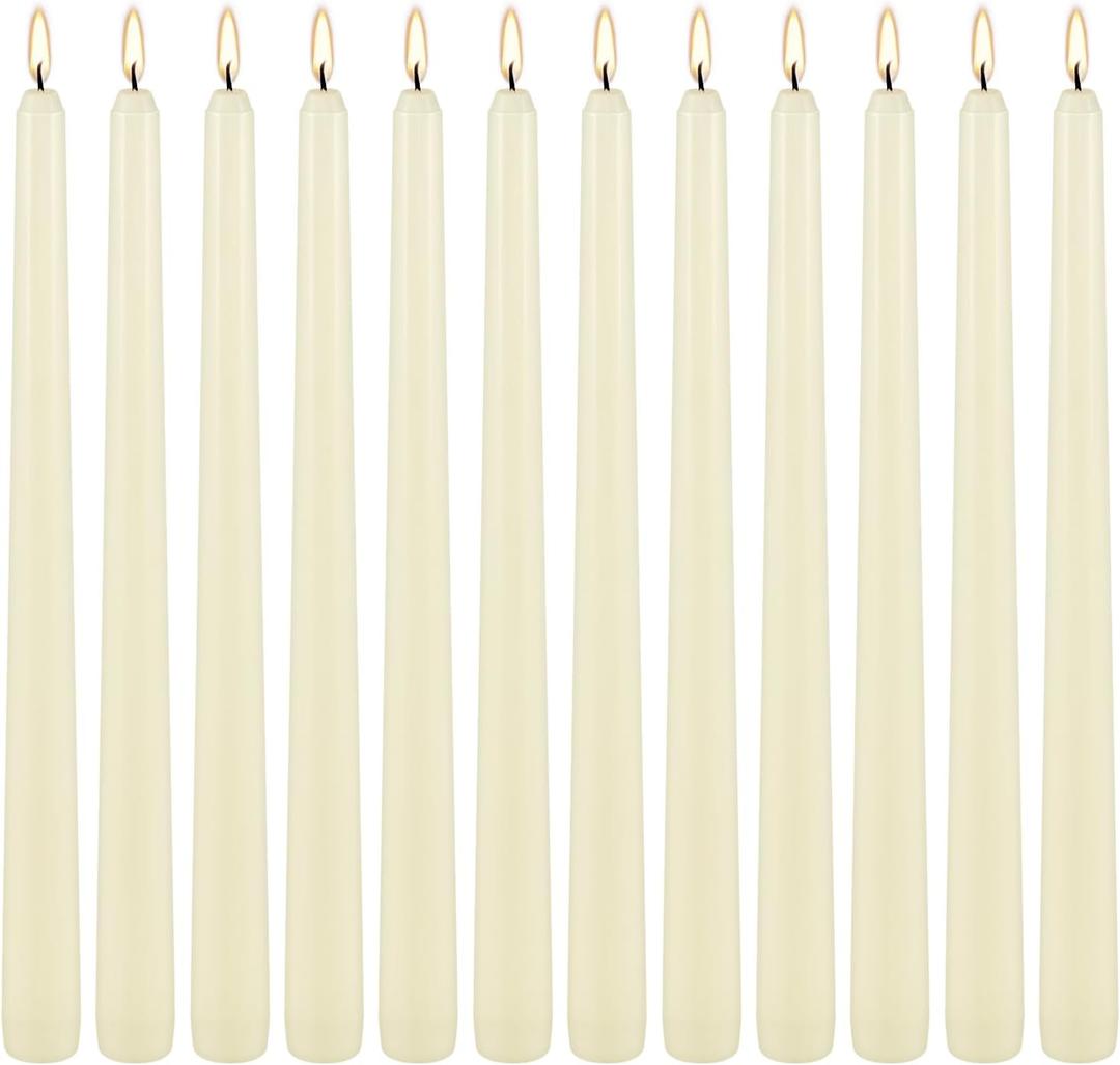Ivory Taper Candle,12PACK 10 Inch Taper Candles-Unscented Dripless and Smokeless-8 Hours Long Burning-Hand Poured Tall Candlesticks, Ideal for Halloween, Weddings, Dinner,Parties, Home Decor