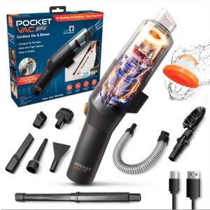 Pocket Vac Reach Handheld Vacuum w/ 3ft Extension Wand Cordless 2-in-1 Blower & Portable Car Vacuum Cleaner, Mini Hand Vacuum for Furniture, Keyboard & Tight Spaces - w/ 8-Piece Attachment Kit