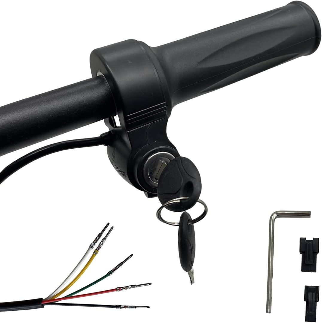 Ebike Full Twist Throttle with Key Ignition 5 pin, 12v-72v Universal Voltage, Ridstar Q20 Electric Bike Throttle Replacement