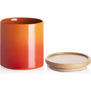 Sweejar Ceramic Food Storage Jar, Stackable Kitchen Canisters, Containers with Airtight Seal Wooden Lid for Serving Ground Coffee, Tea, Sugar, Salt and More - 16 Fl Oz (Gradient Orange)