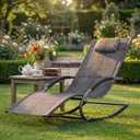 Outdoor Lounge Chair, Patio Lounger with Soft Breathable Tesla Fabric, Poolside and Lawn Chair with Non-Slip Base, Fixed Ergonomic Design, 300lbs Capacity, Easy Assembly-Gray