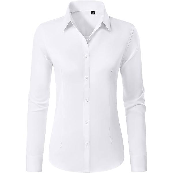 Tapata Women's Classic Button-Down Blouse Formal Work Dress Fitted Shirts Collared Long Sleeve Business Top, Size: S