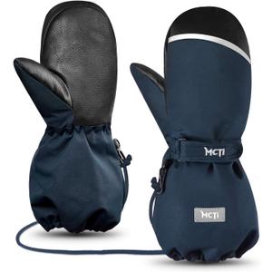 MCTi Kids Mittens Waterproof Winter Ski Warm Sherpa Lined Long Cuff with String Size S