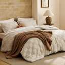 Bedsure King Size Comforter Set Beige, Boho Tufted Bed Set, Checkered Farmhouse-Style Distressed Vintage Bedding, 3 Pieces, 1 Plaid Geometric Comforter and 2 Pillow Shams