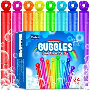 Waybla 24 Pack Bubble Party Favors for Kids, Goodie Gift Bag Stuffer Fillers for Kids, 8 Colors Mini Bubble Wands Birthday Summer Beach Pool Toys for Boys Girls, Classroom Prizes Treats for Toddlers