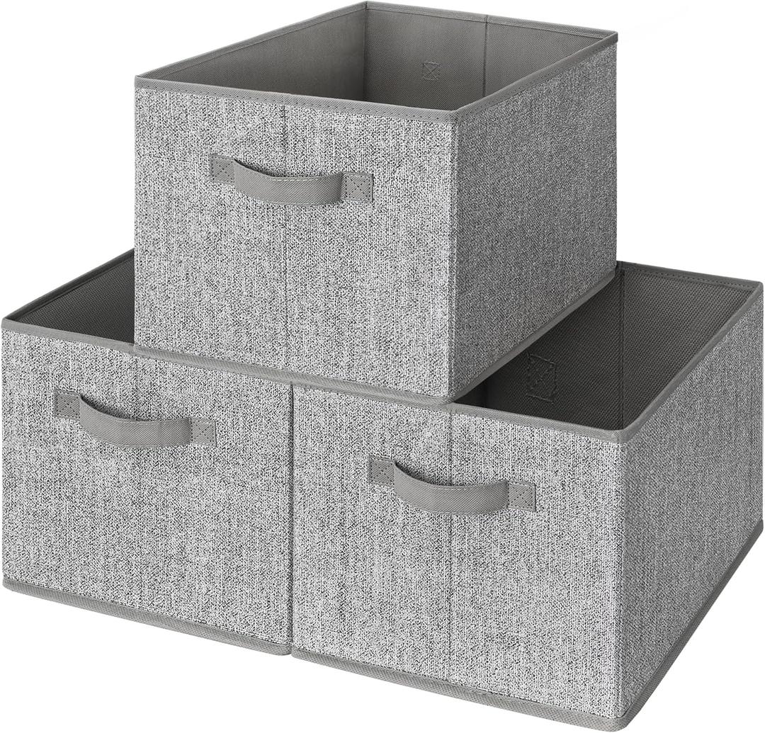 GRANNY SAYS Closet Storage Bins, Storage Baskets for Organizing, Fabric Storage Bins with Handles, Clothing Storage Containers for Organization Wardrobe, Gray, Large, 3-Pack