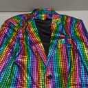 Mens 2 Pieces Disco Costume Jacket Pants Outfit Set Adult 70s Shiny Metallic Sequin Halloween Cosplay Party Suit (Small, Rainbow)