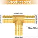 3/4 Inch (19mm) Brass Barb Tee Fittings T-Shaped 3 Ways Union Fitting, Hose Splicer Fitting, for Water/Fuel/Air, 2 PCS