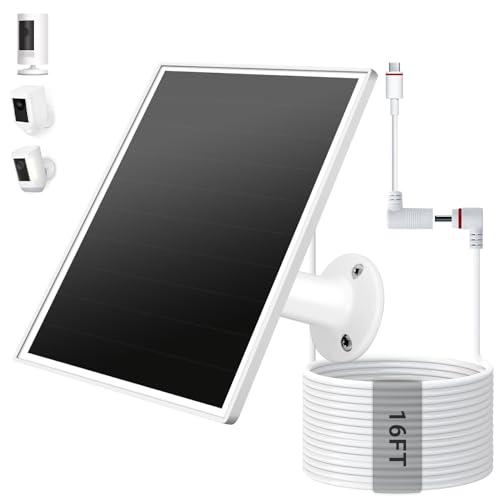 VERVERAY Solar Panel for Ring Camera, 6W Solar Charger with USB-C & Barrel Plug for Ring Stick Up Cam Plus/Pro & Spotlight Cam Battery Series, Waterproof, 16ft Cable, White